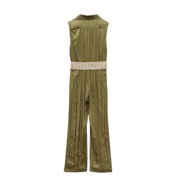ZARA WRINKLE EFFECT with BELT lightweight olive green Small sleeveless - Picture 5 of 8